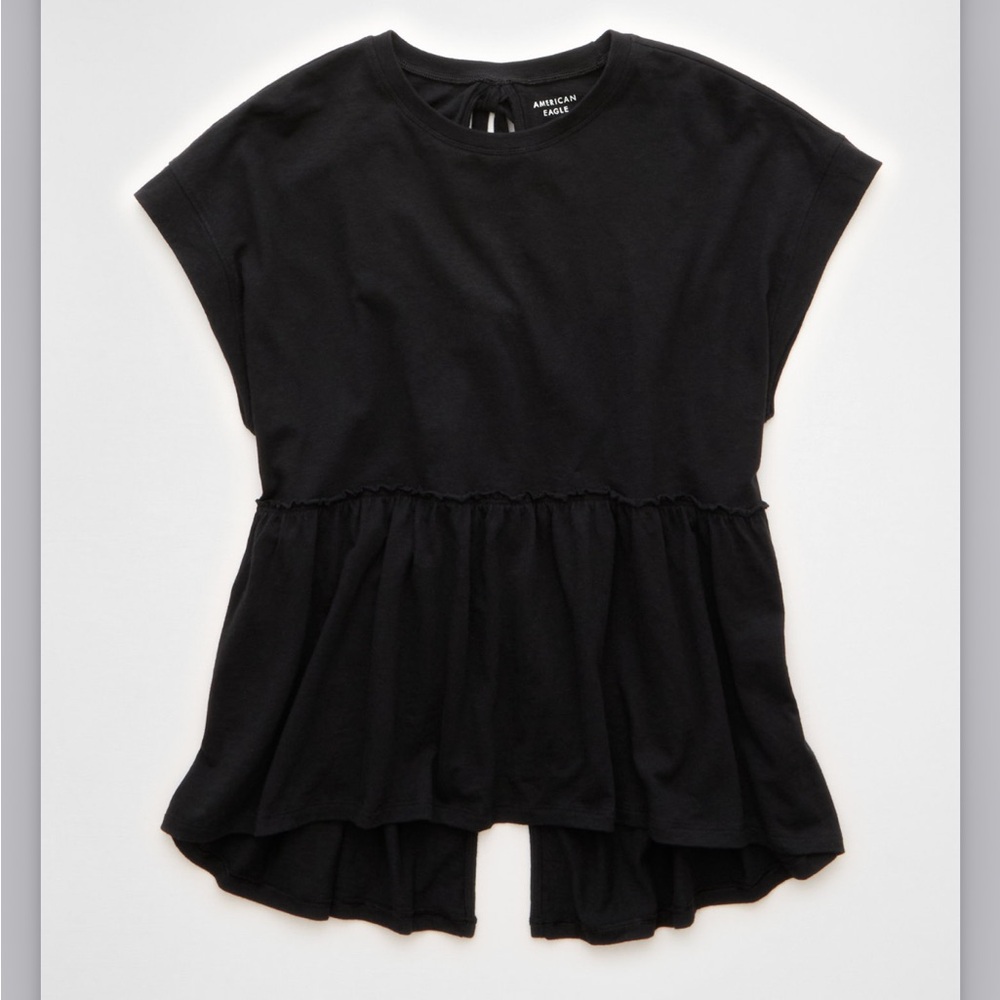 American Eagle Outfitters Black Ruffle Hem Blouse